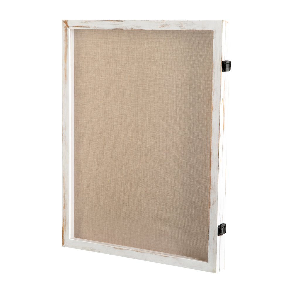 Contemporary 18 x 24 Shadow Box Display Case with 8 Push Pins, White Wash