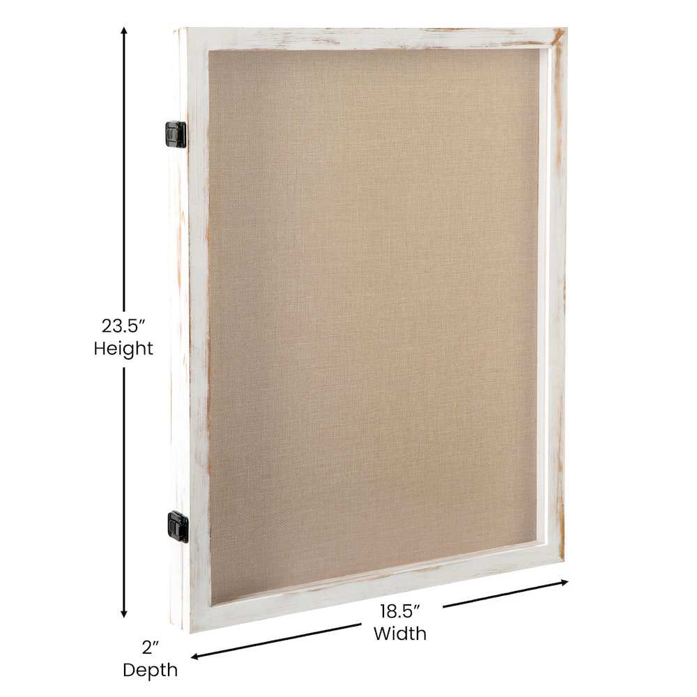 Contemporary 18 x 24 Shadow Box Display Case with 8 Push Pins, White Wash