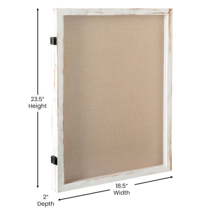 Contemporary 18 x 24 Shadow Box Display Case with 8 Push Pins, White Wash