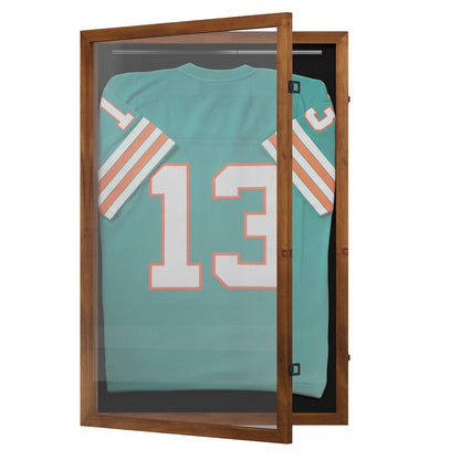 Contemporary 24 x 36 Lockable Jersey Display Case, Rustic Brown