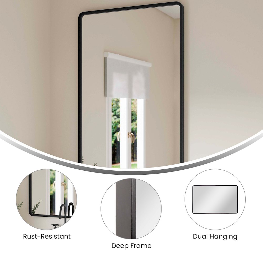 Ava 48" x 30" Metal Deep Framed Wall Mirror - Large Accent Mirror, Black