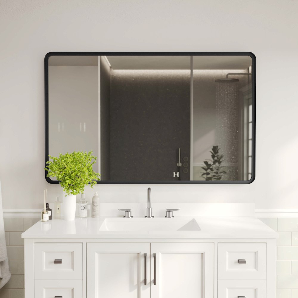 Ava 48" x 30" Metal Deep Framed Wall Mirror - Large Accent Mirror, Black