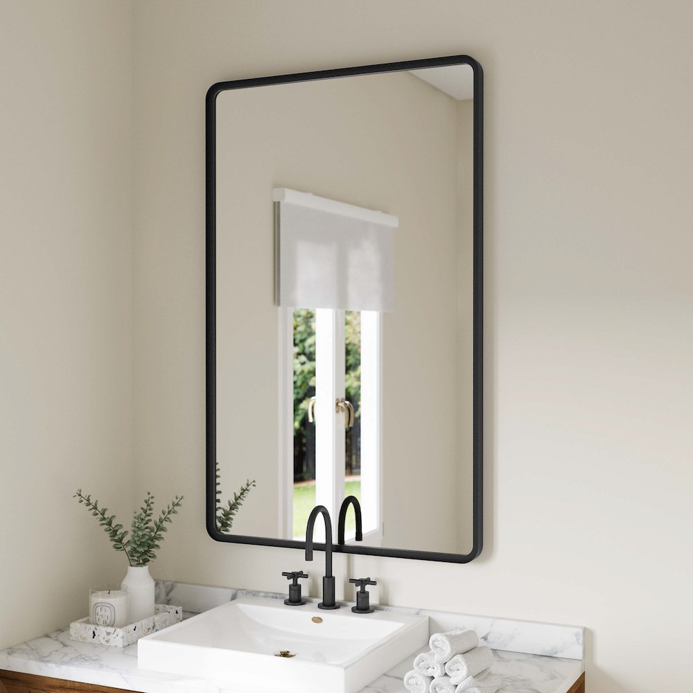 Ava 48" x 30" Metal Deep Framed Wall Mirror - Large Accent Mirror, Black