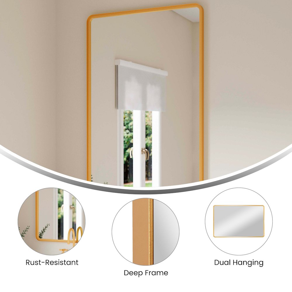 Ava 48" x 30" Metal Deep Framed Wall Mirror - Large Accent Mirror, Gold