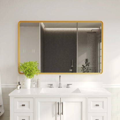 Ava 48" x 30" Metal Deep Framed Wall Mirror - Large Accent Mirror, Gold