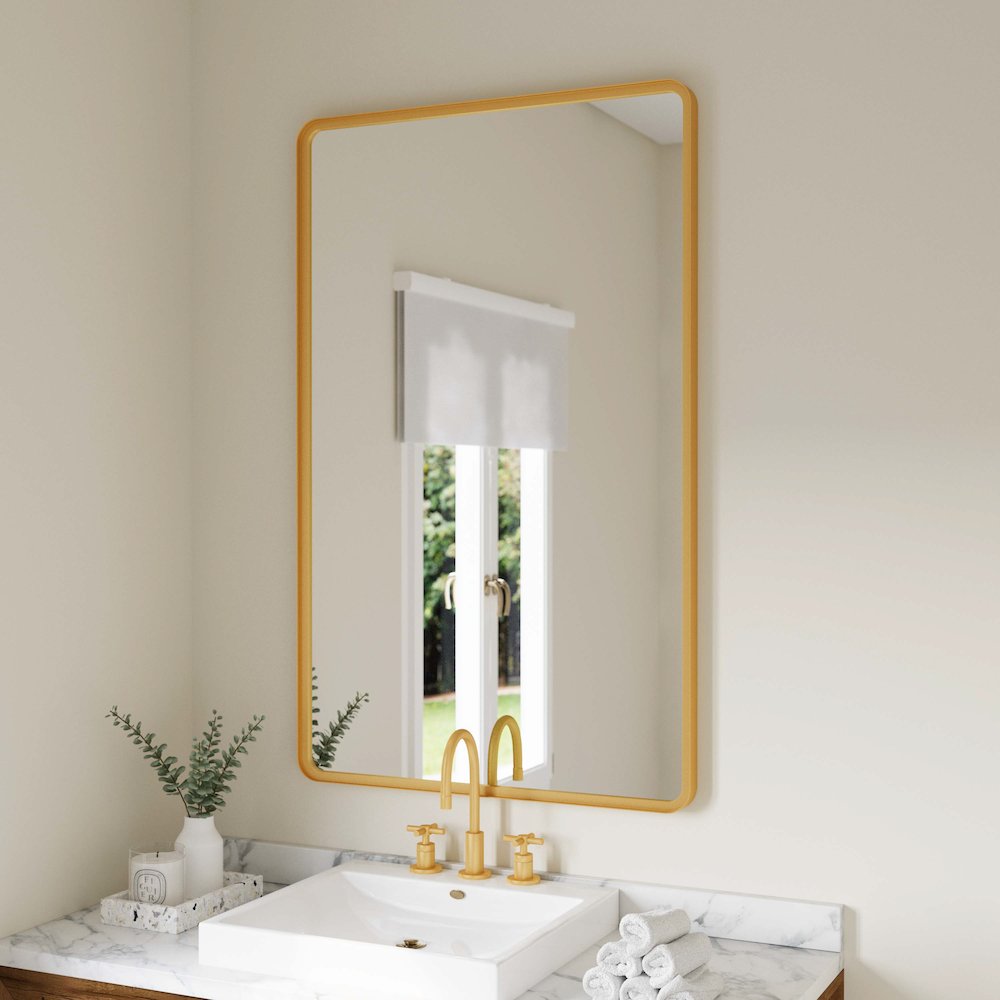 Ava 48" x 30" Metal Deep Framed Wall Mirror - Large Accent Mirror, Gold