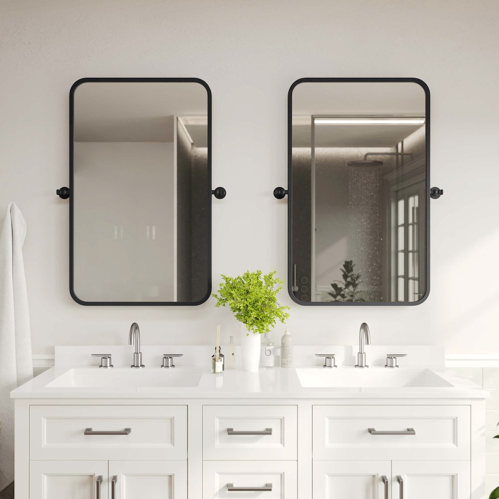 Finlay 35" x 27" Metal Pivot Wall Mirror - Large Accent Vanity Mirror, Black