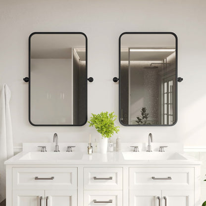 Finlay 35" x 27" Metal Pivot Wall Mirror - Large Accent Vanity Mirror, Black
