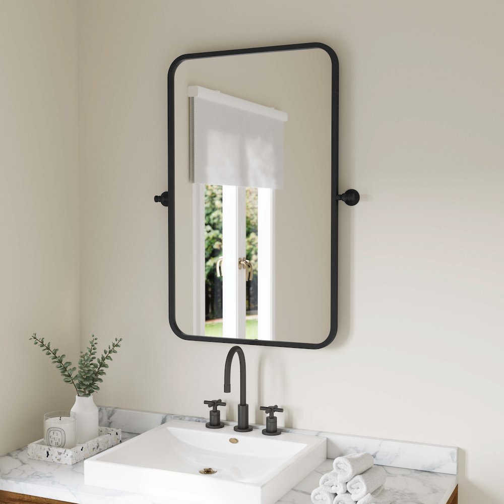 Finlay 35" x 27" Metal Pivot Wall Mirror - Large Accent Vanity Mirror, Black