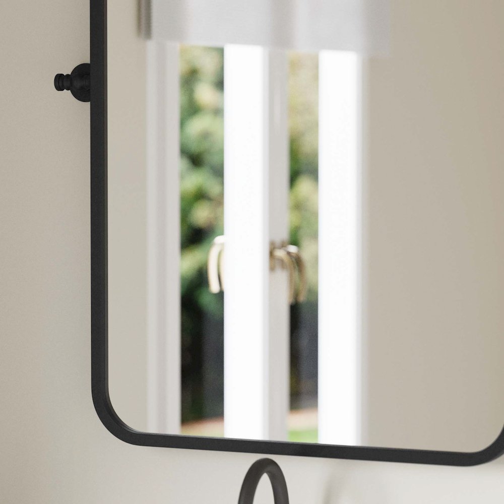 Finlay 35" x 27" Metal Pivot Wall Mirror - Large Accent Vanity Mirror, Black