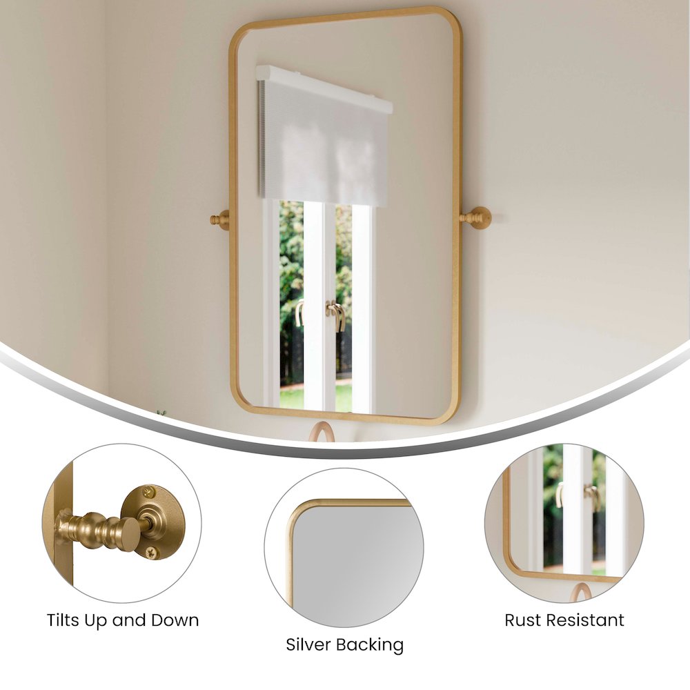 Finlay 35" x 27" Metal Pivot Wall Mirror - Large Accent Vanity Mirror, Gold