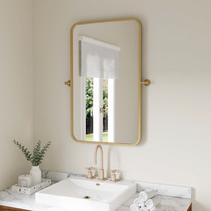 Finlay 35" x 27" Metal Pivot Wall Mirror - Large Accent Vanity Mirror, Gold