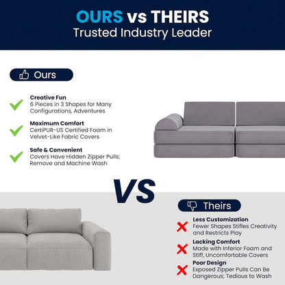 56" Modular Kids Play Couch with 6 Soft Foam Sectional Sofa Pieces in Gray