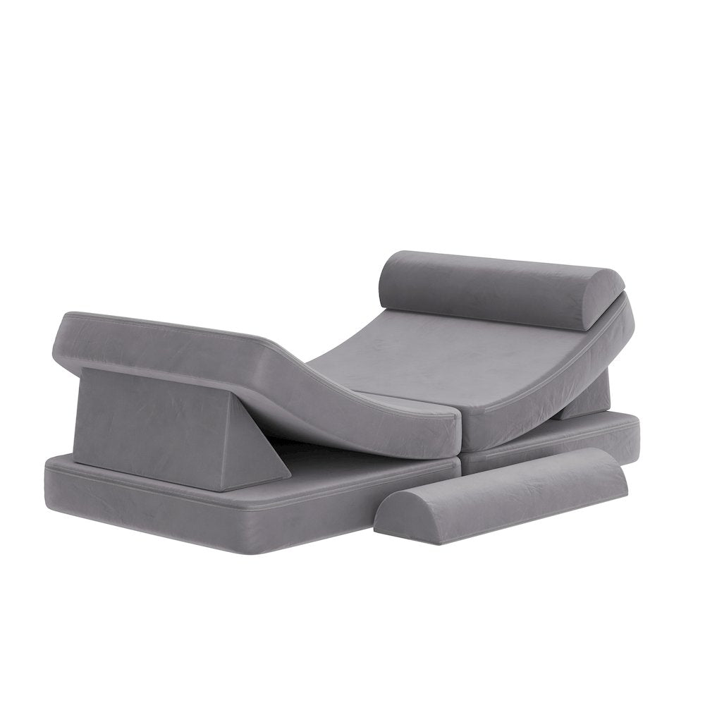 56" Modular Kids Play Couch with 6 Soft Foam Sectional Sofa Pieces in Gray