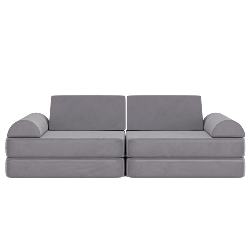56" Modular Kids Play Couch with 6 Soft Foam Sectional Sofa Pieces in Gray