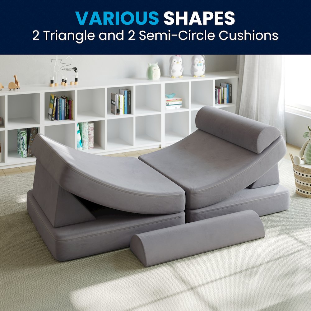 56" Modular Kids Play Couch with 6 Soft Foam Sectional Sofa Pieces in Gray