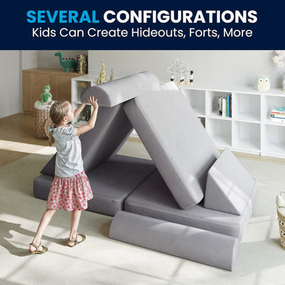 56" Modular Kids Play Couch with 6 Soft Foam Sectional Sofa Pieces in Gray