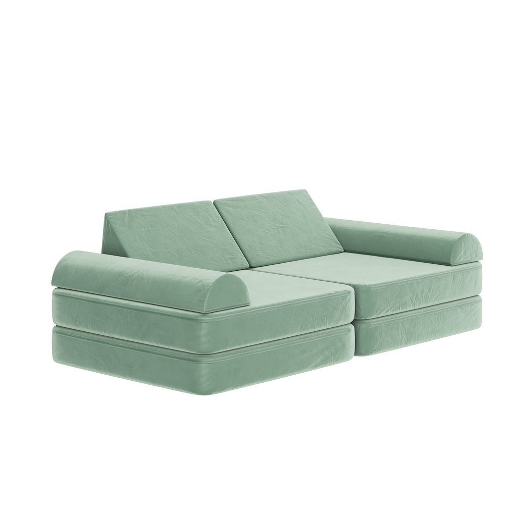 56" Modular Kids Play Couch with 6 Soft Foam Sectional Sofa Pieces in Sage