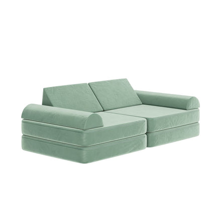 56" Modular Kids Play Couch with 6 Soft Foam Sectional Sofa Pieces in Sage