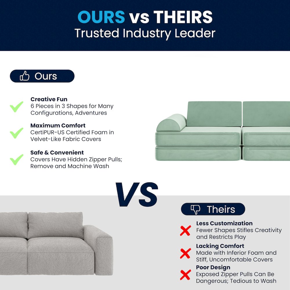 56" Modular Kids Play Couch with 6 Soft Foam Sectional Sofa Pieces in Sage