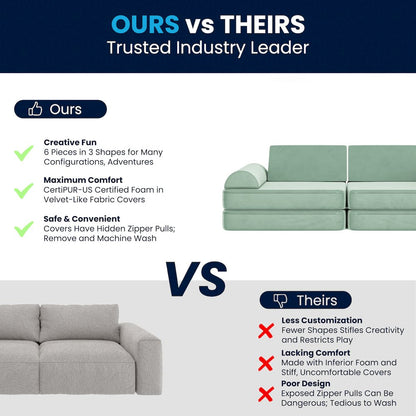 56" Modular Kids Play Couch with 6 Soft Foam Sectional Sofa Pieces in Sage