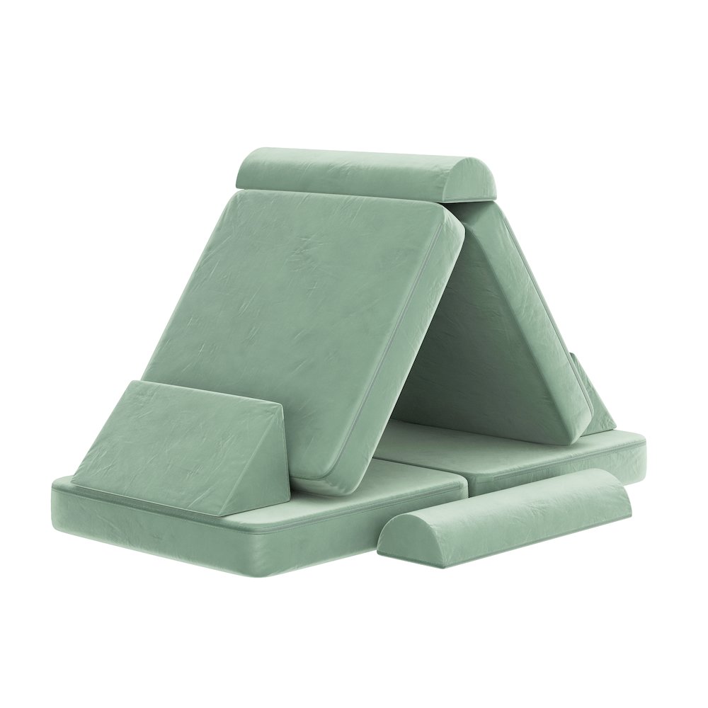 56" Modular Kids Play Couch with 6 Soft Foam Sectional Sofa Pieces in Sage