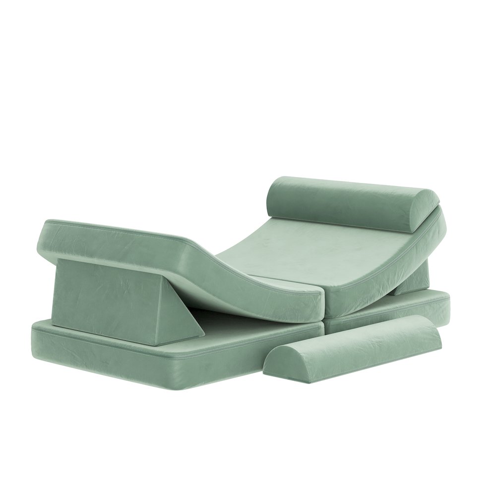 56" Modular Kids Play Couch with 6 Soft Foam Sectional Sofa Pieces in Sage