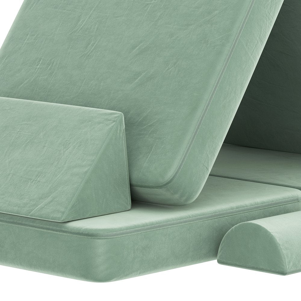 56" Modular Kids Play Couch with 6 Soft Foam Sectional Sofa Pieces in Sage