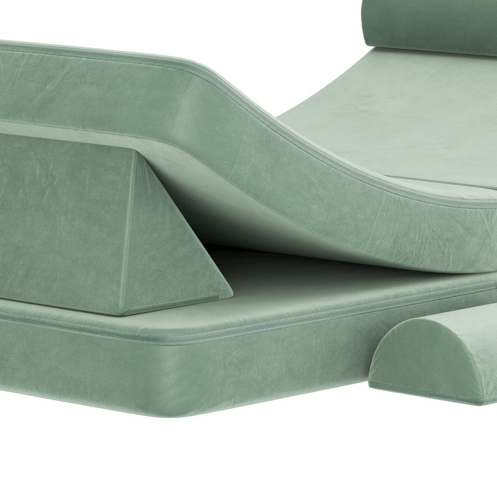 56" Modular Kids Play Couch with 6 Soft Foam Sectional Sofa Pieces in Sage