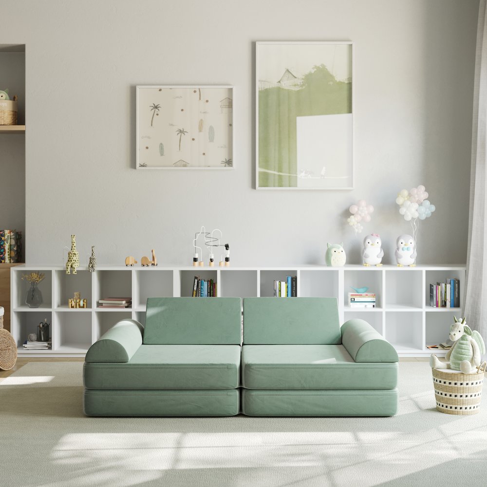 56" Modular Kids Play Couch with 6 Soft Foam Sectional Sofa Pieces in Sage
