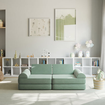 56" Modular Kids Play Couch with 6 Soft Foam Sectional Sofa Pieces in Sage