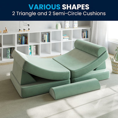 56" Modular Kids Play Couch with 6 Soft Foam Sectional Sofa Pieces in Sage