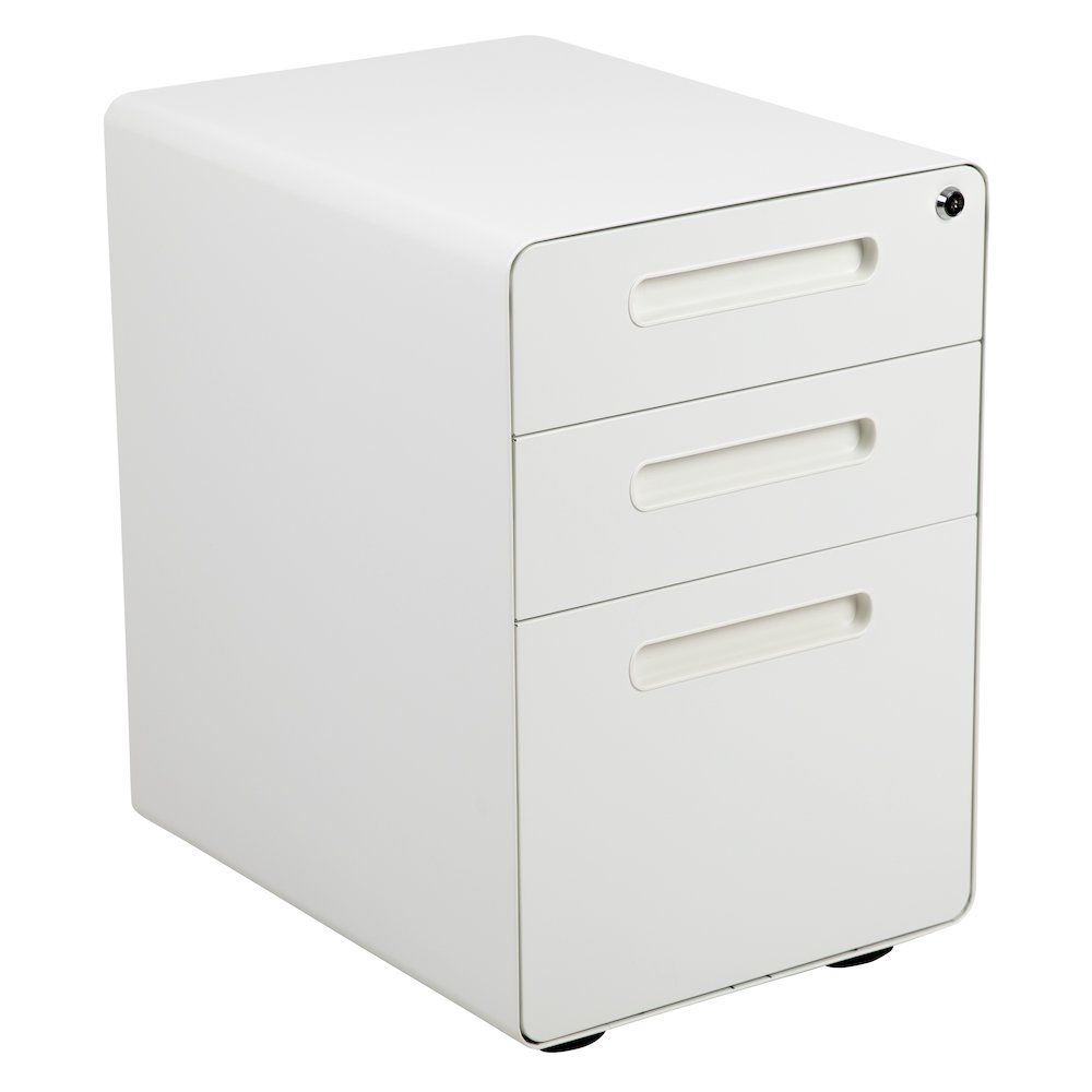 Ergonomic 3-Drawer Mobile Locking Filing Cabinet with Anti-Tilt Mechanism and Hanging Drawer for Legal & Letter Files, White