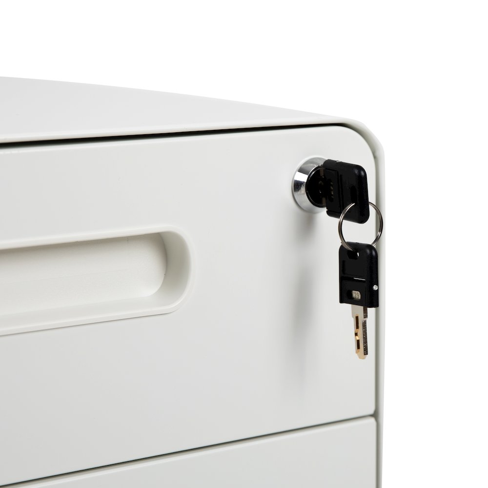 Ergonomic 3-Drawer Mobile Locking Filing Cabinet with Anti-Tilt Mechanism and Hanging Drawer for Legal & Letter Files, White