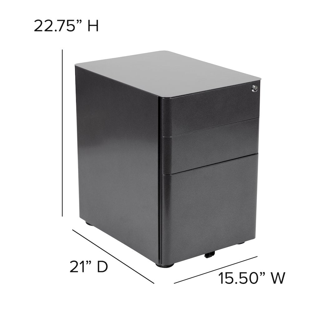 Modern 3-Drawer Mobile Locking Filing Cabinet with Anti-Tilt Mechanism and Hanging Drawer for Legal & Letter Files, Black