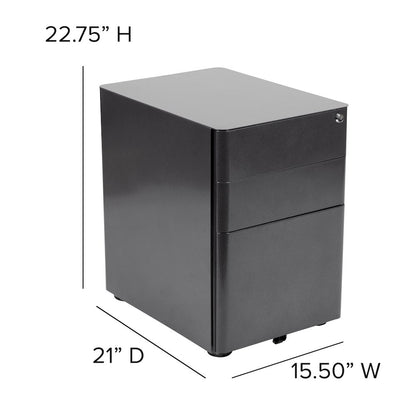 Modern 3-Drawer Mobile Locking Filing Cabinet with Anti-Tilt Mechanism and Hanging Drawer for Legal & Letter Files, Black