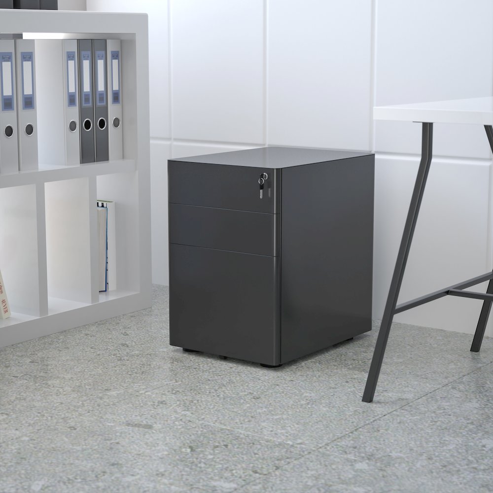 Modern 3-Drawer Mobile Locking Filing Cabinet with Anti-Tilt Mechanism and Hanging Drawer for Legal & Letter Files, Black