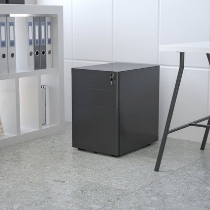 Modern 3-Drawer Mobile Locking Filing Cabinet with Anti-Tilt Mechanism and Hanging Drawer for Legal & Letter Files, Black