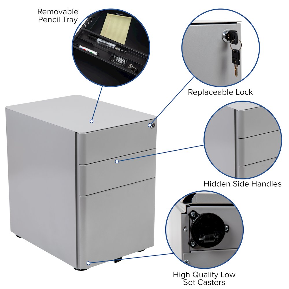 Modern 3-Drawer Mobile Locking Filing Cabinet with Anti-Tilt Mechanism and Hanging Drawer for Legal & Letter Files, Gray