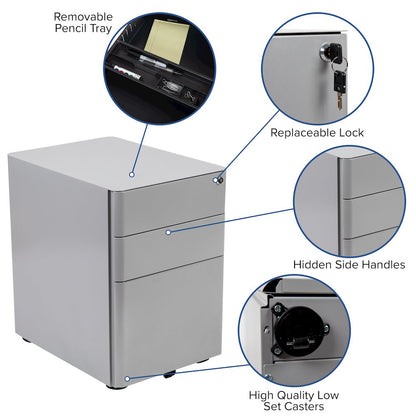 Modern 3-Drawer Mobile Locking Filing Cabinet with Anti-Tilt Mechanism and Hanging Drawer for Legal & Letter Files, Gray
