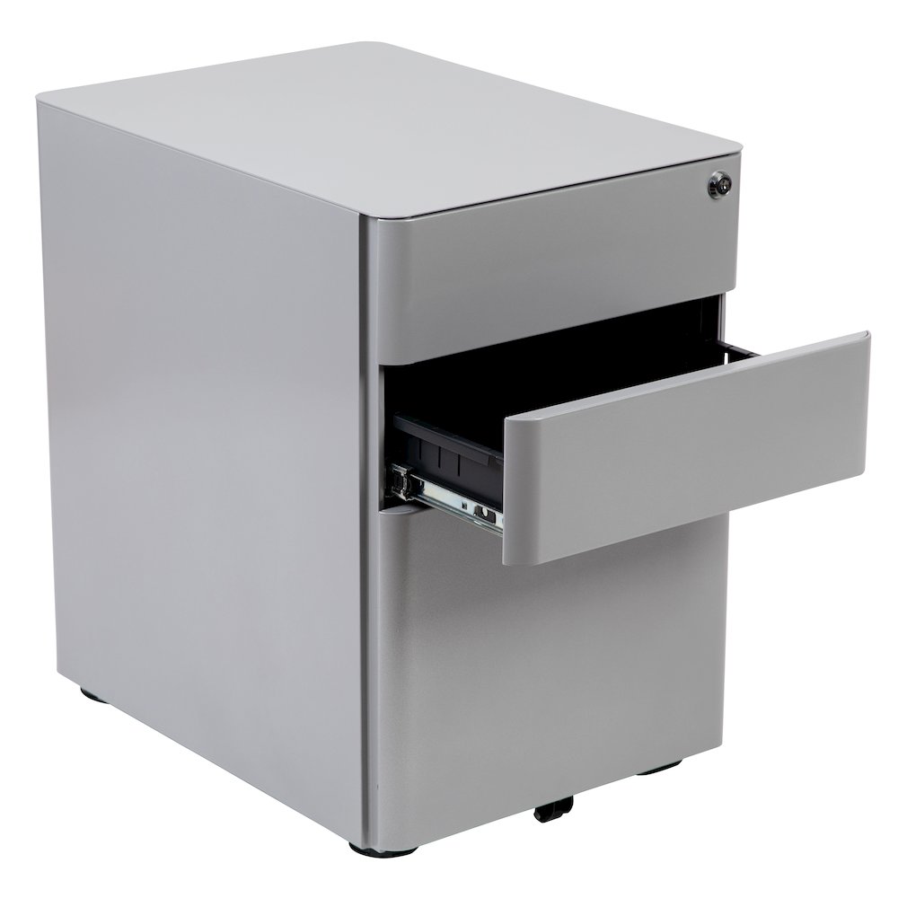 Modern 3-Drawer Mobile Locking Filing Cabinet with Anti-Tilt Mechanism and Hanging Drawer for Legal & Letter Files, Gray