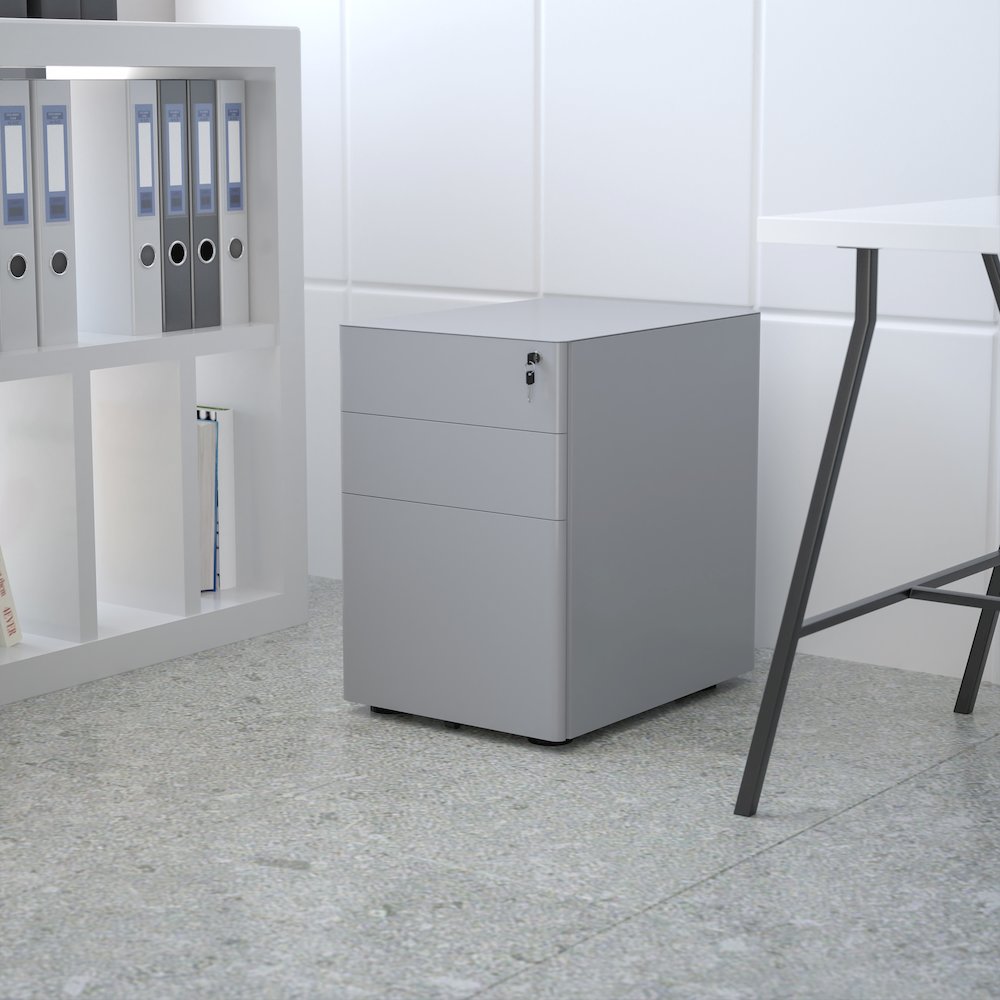Modern 3-Drawer Mobile Locking Filing Cabinet with Anti-Tilt Mechanism and Hanging Drawer for Legal & Letter Files, Gray