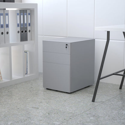 Modern 3-Drawer Mobile Locking Filing Cabinet with Anti-Tilt Mechanism and Hanging Drawer for Legal & Letter Files, Gray