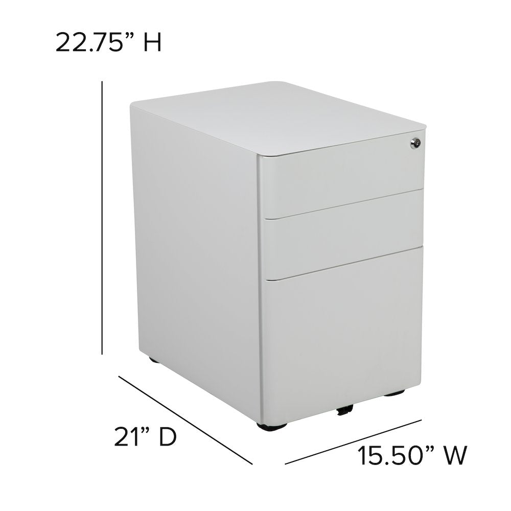 3-Drawer Mobile Locking Filing Cabinet with Anti-Tilt Mechanism, White