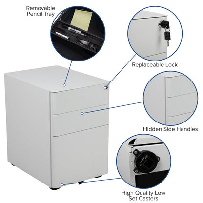 3-Drawer Mobile Locking Filing Cabinet with Anti-Tilt Mechanism, White