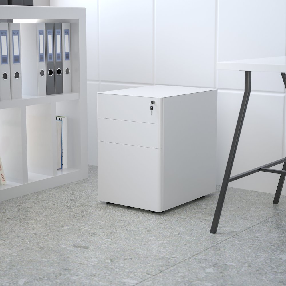 3-Drawer Mobile Locking Filing Cabinet with Anti-Tilt Mechanism, White