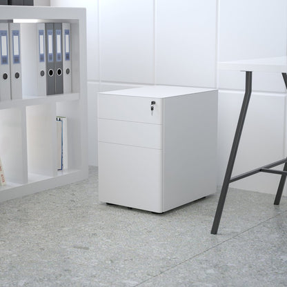 3-Drawer Mobile Locking Filing Cabinet with Anti-Tilt Mechanism, White