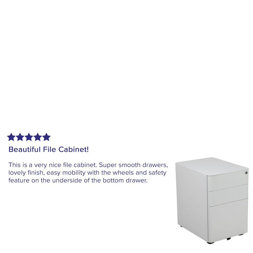 3-Drawer Mobile Locking Filing Cabinet with Anti-Tilt Mechanism, White