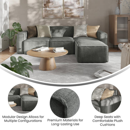 Bridgetown Luxury Modular 4 Piece Sectional Sofa, Dark Gray