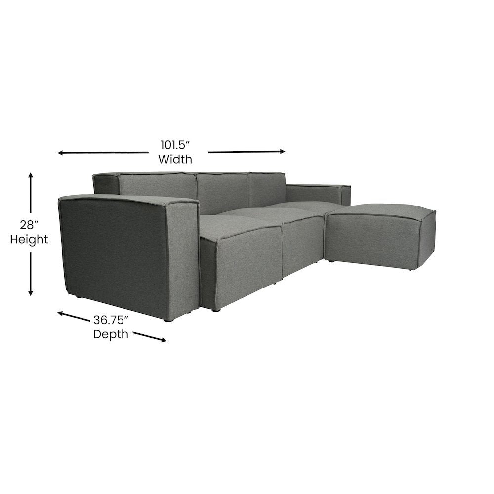Bridgetown Luxury Modular 4 Piece Sectional Sofa, Dark Gray